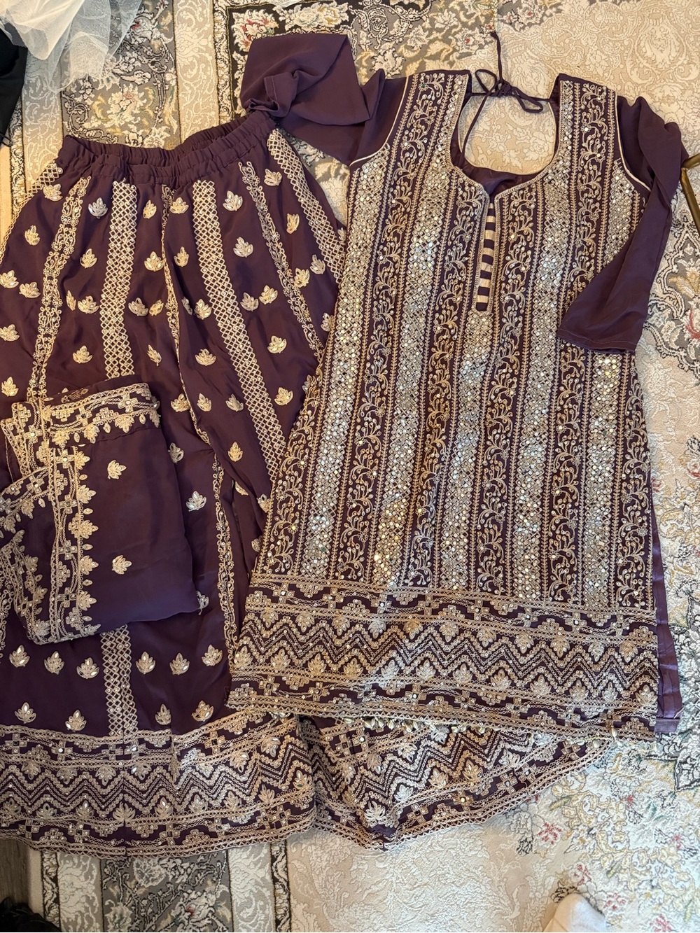 Embroidered Plum Pakistani/Indian Party Dress Set